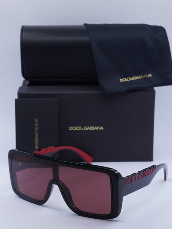 Dolce & Gabbana DG6204 501/75 Sunglasses Shiny Black Shield Frame, Violet Lenses